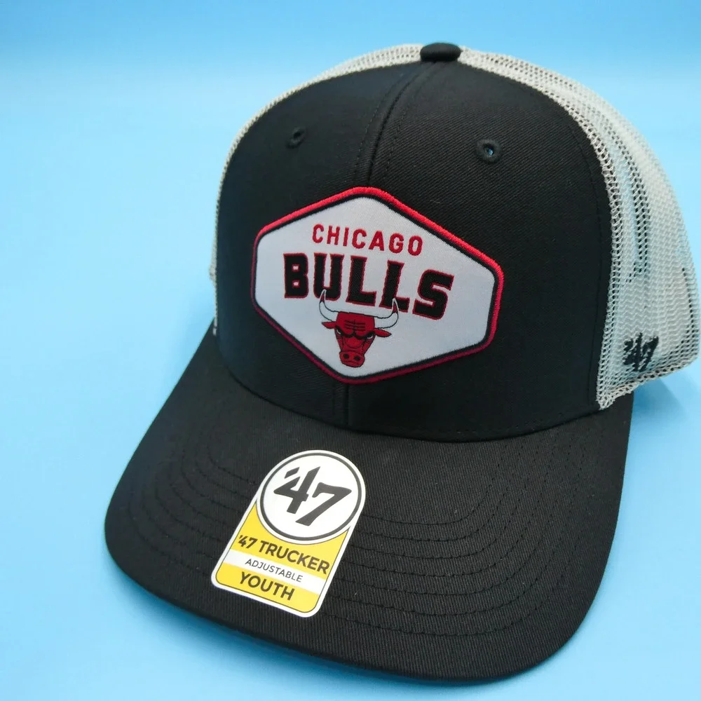 '47 Brand Trucker Hat Youth Chicago Bulls Black White‎ Mesh Snapback NBA Cap